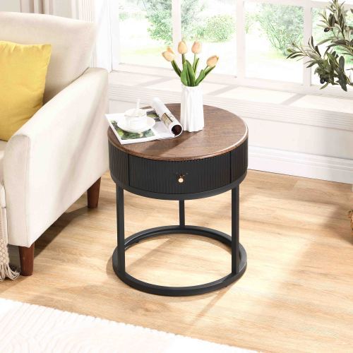 Round Bedside Table With Drawers Furniture