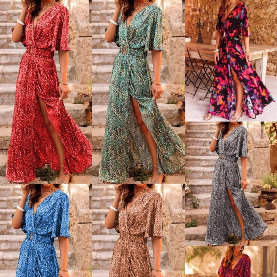 Women's Graceful And Fashionable Slimming Printed Cinched Mid-length Dress Women's Garments Apparel / Clothing