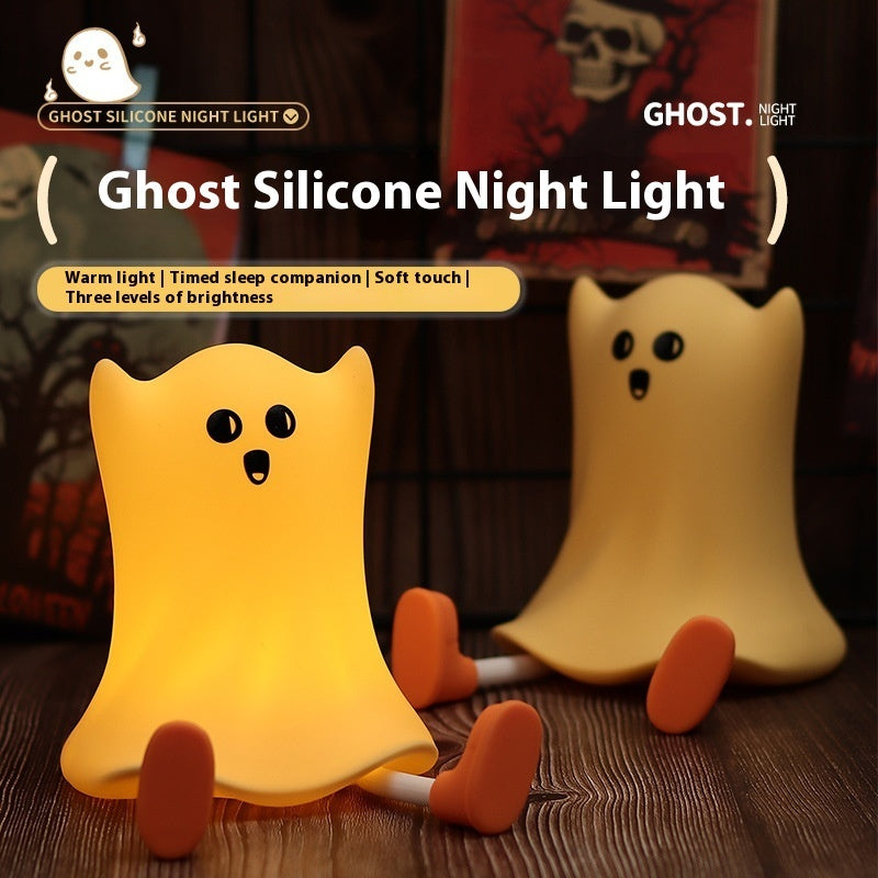 Halloween Silicone Ghost Shaped Bedside Lamp With Touch Control Soft Glow For Water-resistant Decoration Home Ornaments