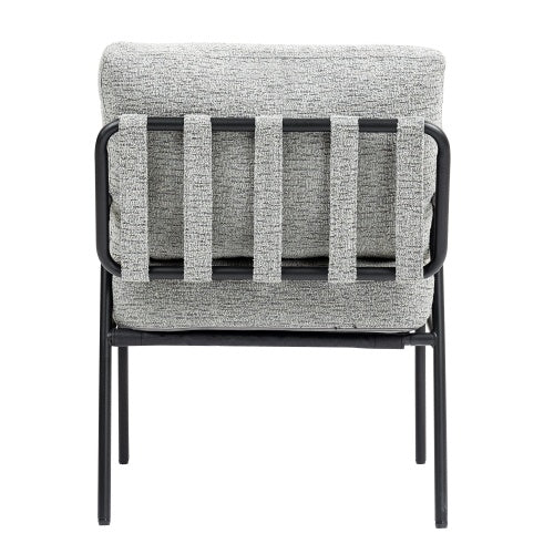 Modern Accent Chair With Natural Wood Armrests And Black Metal Frame, Light Beige Upholstered Seat And Backrest, Comfortable Lounge Chair For Bedroom, Living Room, Dining Room, Set Of 1