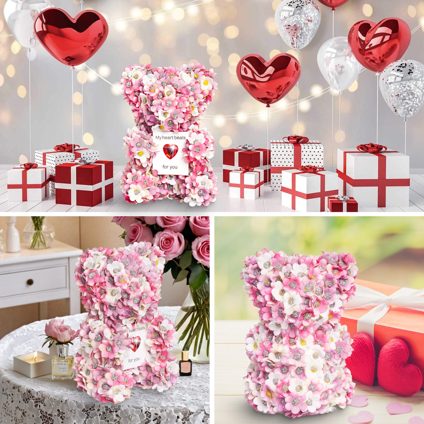 Artificial Rose Bear – Handmade Gift for Any Occasion: Birthday, Anniversary, Wedding, Valentine's Day & More