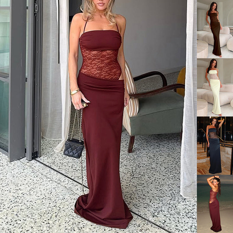 Y2K Lace Suspender Dress Fashion Sexy Lace Long Dresses Party Evening Club Beach Clothing For Women's Garments Apparel / Clothing