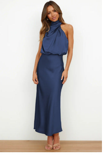 Women's Solid Color High-grade Satin Elegant Dress Women's Garments Apparel / Clothing