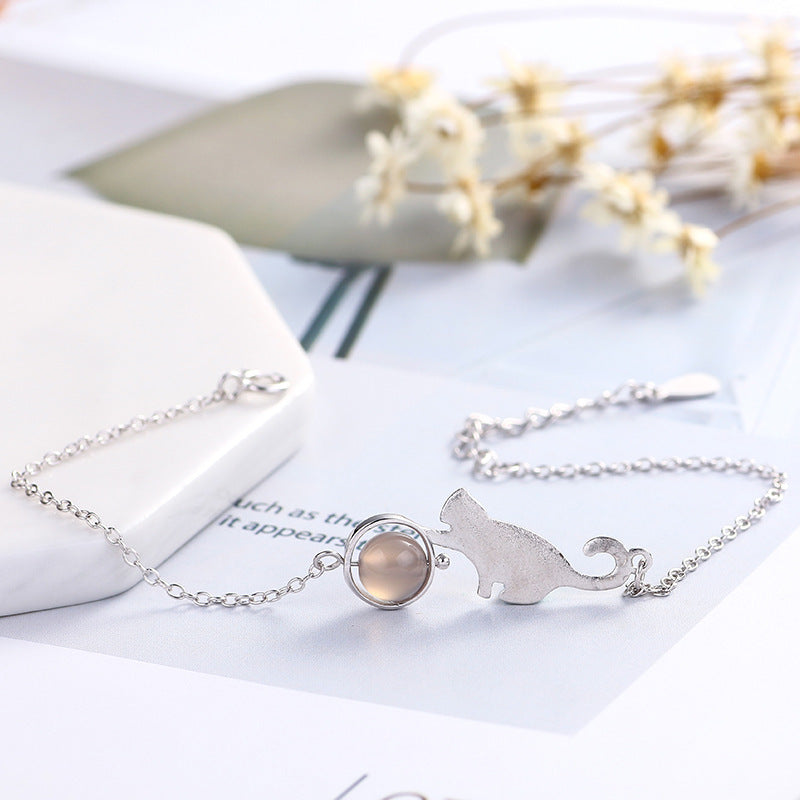 Simple Brushed Cat Moonstone Bracelet Niche Design Bracelet Jewelry/Accessories