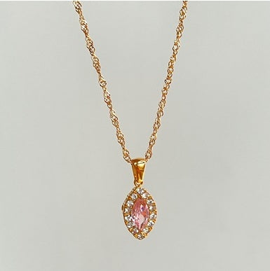 Olive Shaped Horse Eye Zircon Full Drill Titanium Steel Necklace Jewelry/Accessories