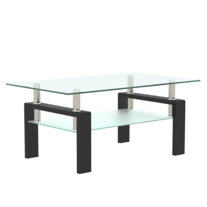 Table basse rectangulaire en verre noir, table basse transparente, table d'appoint moderne pour salon, mobilier de salon