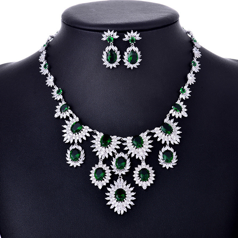 Jewelry Colorful Zircon Earrings Necklace Set Bridal Wedding Jewelry/Accessories
