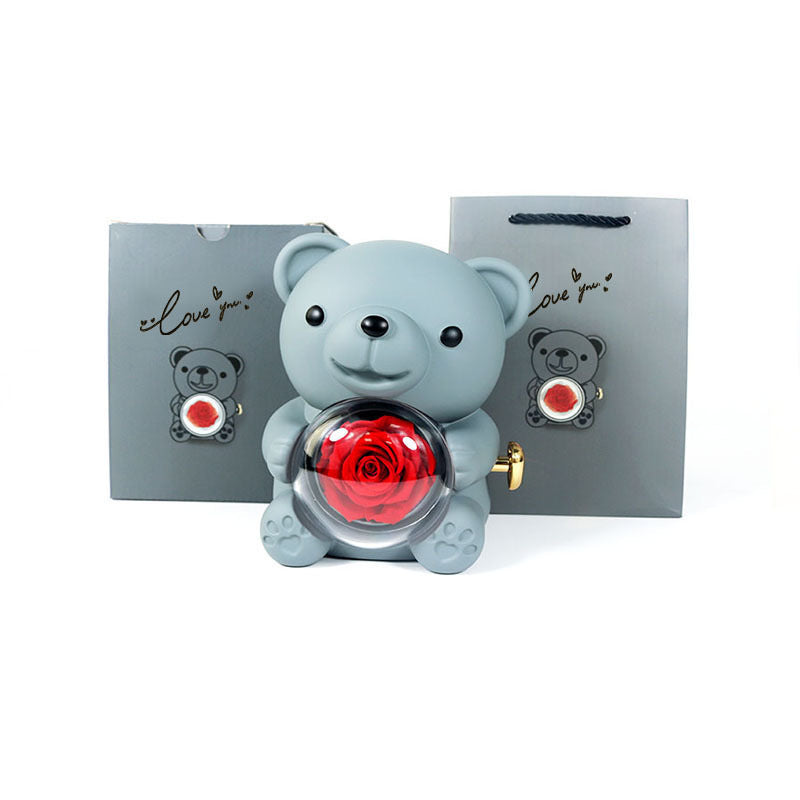 Eternal Rose Teddy Bear Gift Box with Necklace – Rotating Rose Jewelry Box & Storage Case for Women & Girlfriend, Perfect for Valentine's Day, Wedding & More