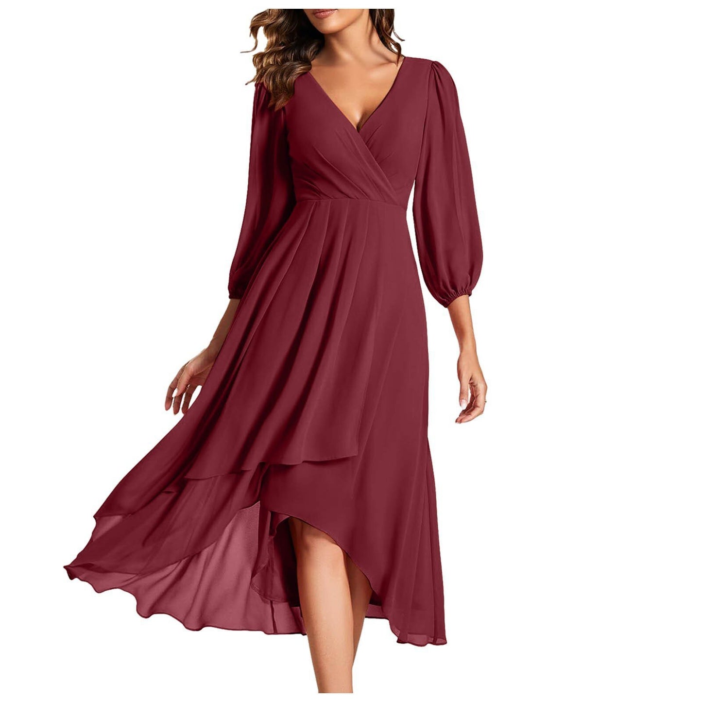 Women's V-neck Long-sleeved Dress Loose Party Evening Dress Women's Garments Apparel / Clothing