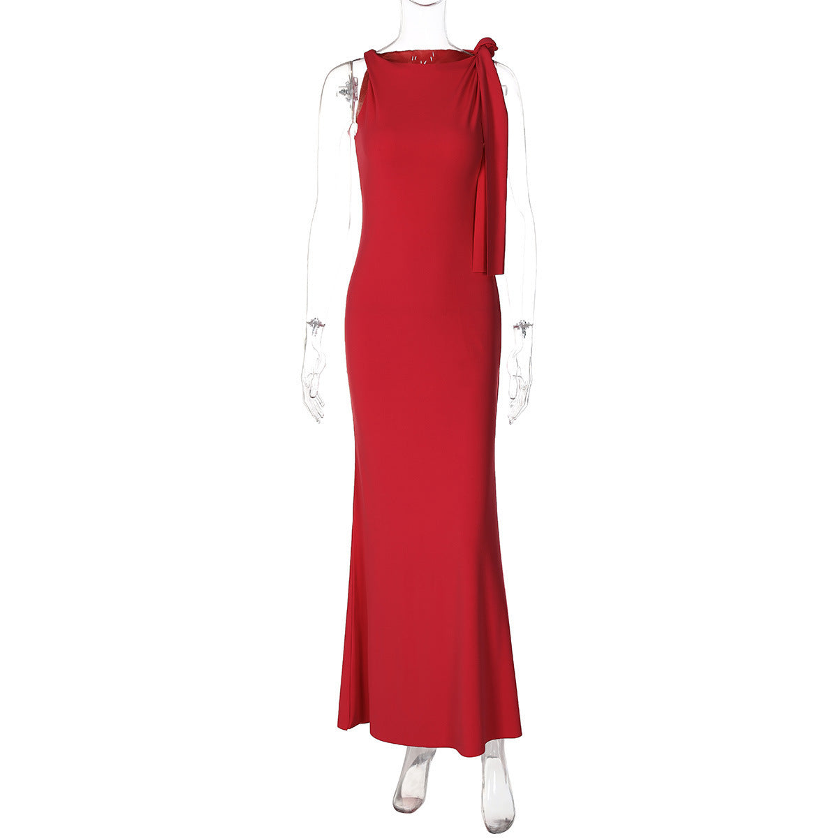 One-shoulder Ribbon Long Dress Ins Fashion Slim Sleeveless Dresses For Evening Party Club Women's Garments Apparel / Clothing