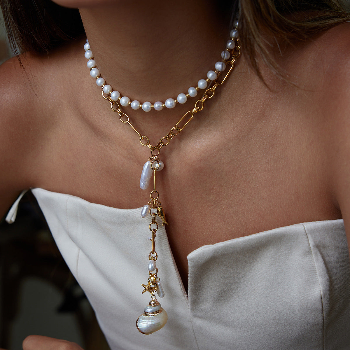 Stainless Steel Conch Long Necklace Y-shaped Chain High-grade Clavicle Chain For Women Jewelry/Accessories