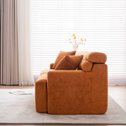 LY-029 ORANGE COMPRESSION SOFA 4-seater Combined Sofa, Wood Grain Chenille Fabric, Full Sponge Compression Sofa,combined Sofa With 2 Pillows For Living Home Furniture Apartment Furniture