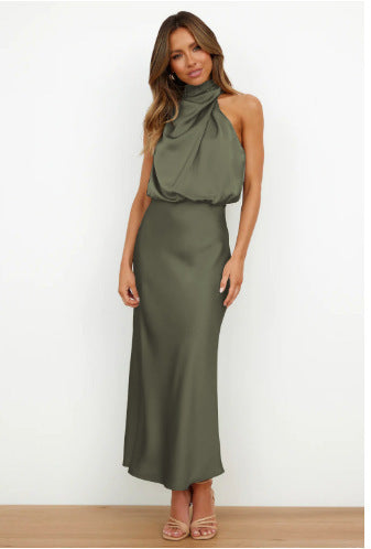 Women's Solid Color High-grade Satin Elegant Dress Women's Garments Apparel / Clothing