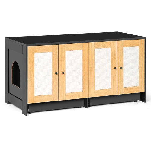 Double Litter Box Enclosure,Cat Litter Box Enclosure For 2 Cats, Hidden Litter Box Furniture With Rattan Doors, 47 L X 19.8 W X 21.8 H,Black Furniture