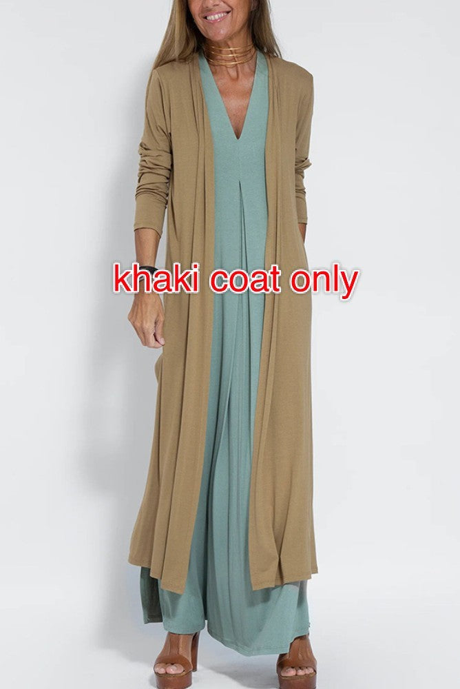 New Solid Color V-neck Sleeveless Dress Long Cardigan Jacket Suit For Women's Garments Apparel / Clothing