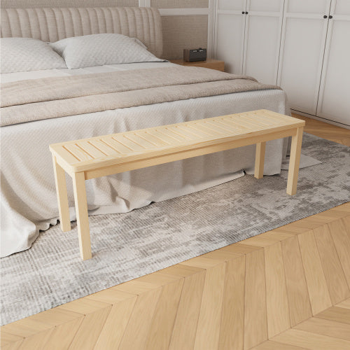 52 Solid Wood Slatted Bench For Living Room, Bedroom, Or Entryway Durable Natural Hardwood Finish, Perfect For Foot Of Bed Or Entryways, Hallways