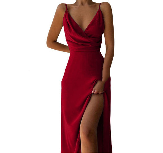 V-neck Slit Sling Dress Summer Fashion Sexy Slim Suspender Dresses For Women's Garments Apparel / Clothing