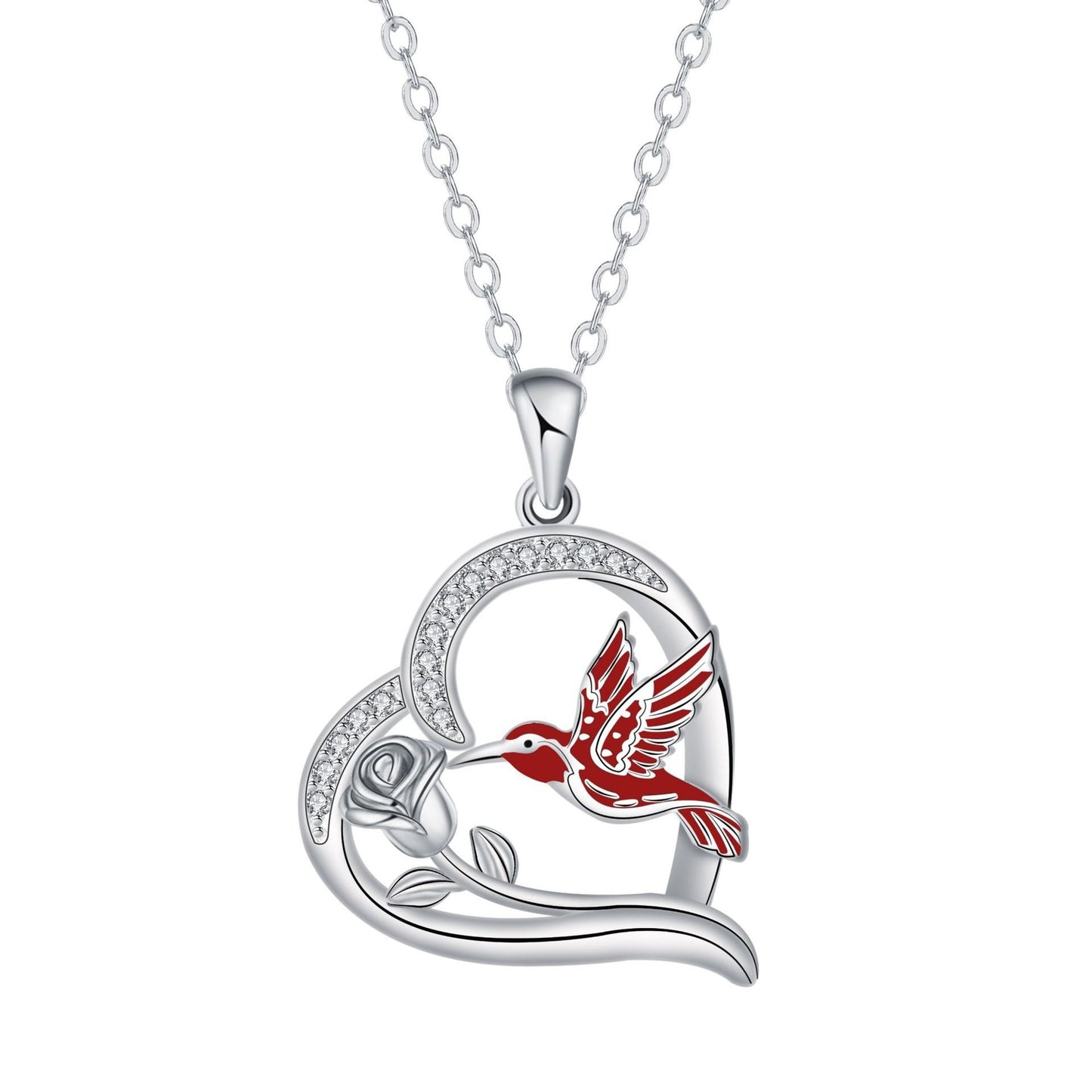 New Heart-shaped Rose Hummingbird Necklace Female Natural Style Design Jewelry/Accessories