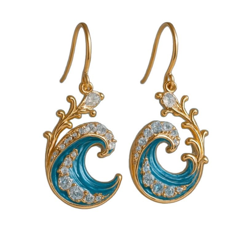 Fashion Inlaid Spray Double Hanging Creative Ocean Series All-match Earrings Jewelry/Accessories