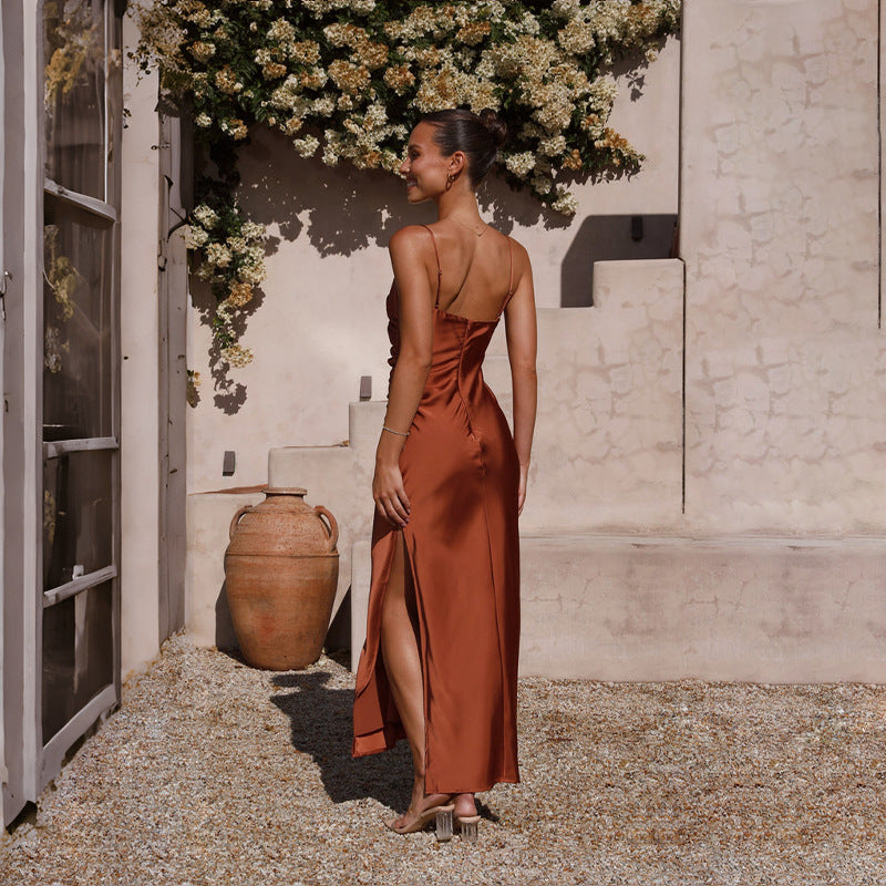 Spaghetti Straps Sleeveless Slit Slim-fitting Dress Women's Garments Apparel / Clothing