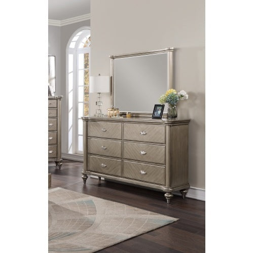 Luxury Antique Silver Champagne Finish Dresser W Mirror Storage Space Drawers Bedroom Furniture