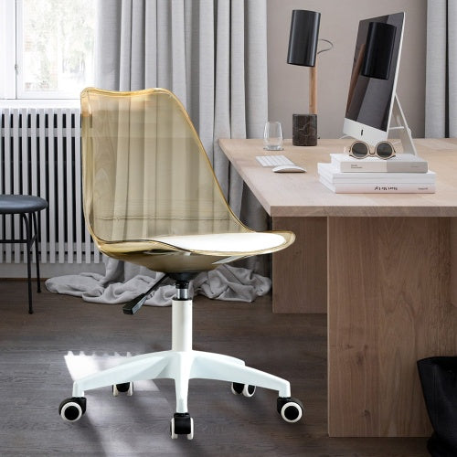 Modern Home Office Desk Chairs, Adjustable 360 Swivel Chair Engineering Plastic Armless Swivel Computer Chair With Wheels For Living Room, Bed Room Office Hotel Dining Room And Amber Brown