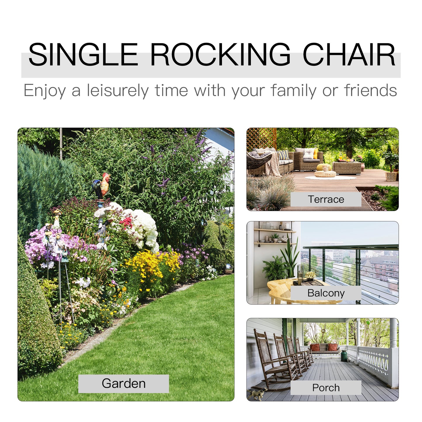 Classic Wooden High-Back Rocker, Carbonized For Garden Serenity & Relaxation, Durable Outdoor Garden Patio Furniture