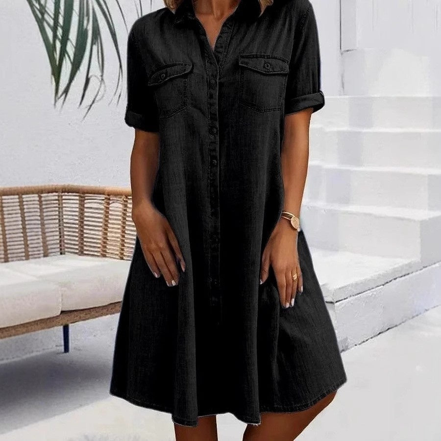Fashion Personality Female Denim Solid Color Dress Women's Garments Apparel / Clothing
