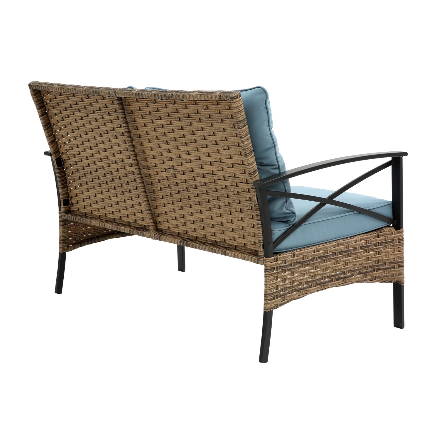 4-Piece Patio Sectional Low Sofa Set - KD Rattan Wicker Outdoor Garden Patio Furniture