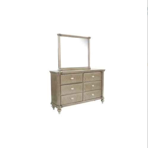 Luxury Antique Silver Champagne Finish Dresser W Mirror Storage Space Drawers Bedroom Furniture