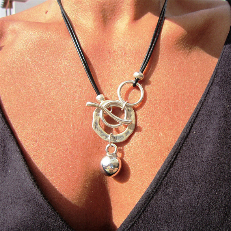 Bohemian Ring Leather Necklace OT Buckle Drop Jewelry/Accessories