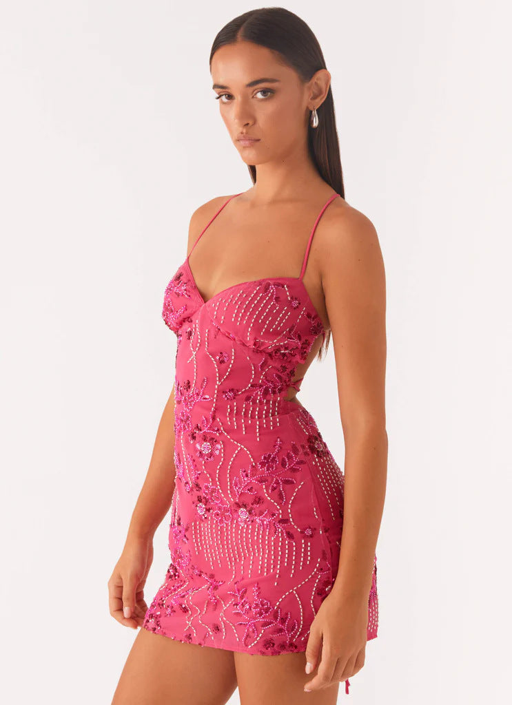 Women's Sequined Embroidered Backless Sling Dress Women's Garments Apparel / Clothing