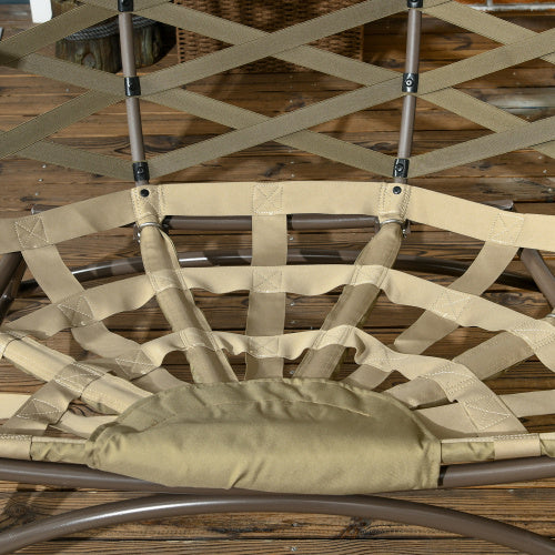 Outsunny 2 Seater Egg Chair Outdoor, Folding Weave Garden Furniture Chair With Cushion, Cup Pockets - Khaki Outdoor Garden Patio Furniture