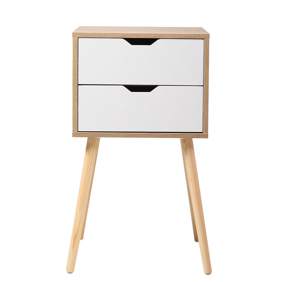 Set Of 2 Modern Nightstands With 2 Drawers & Splayed Legs - White Furniture