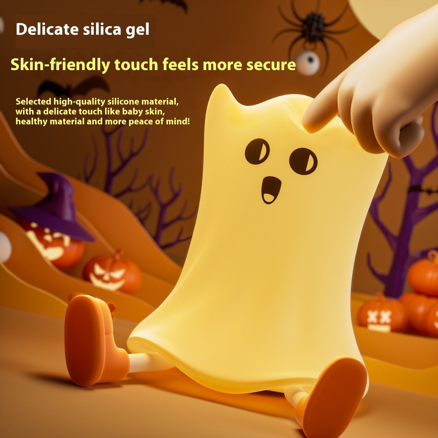 Halloween Silicone Ghost Shaped Bedside Lamp With Touch Control Soft Glow For Water-resistant Decoration Home Ornaments