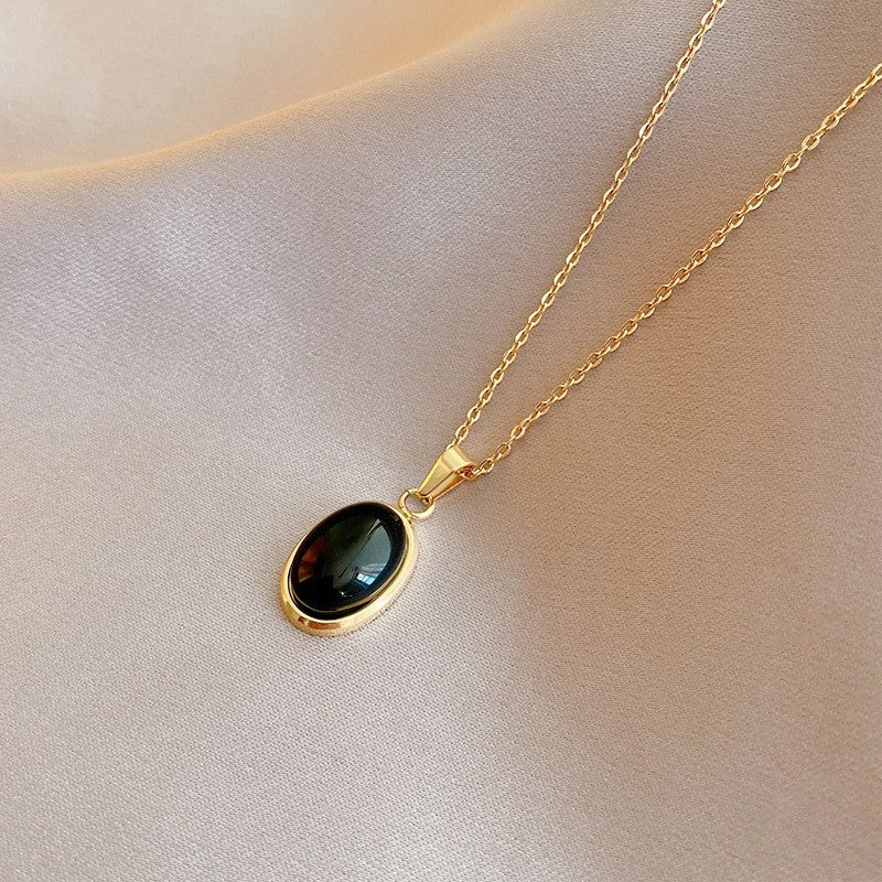 Oval Cat Eye Pendant Titanium Steel Necklace Special-interest Design Jewelry/Accessories
