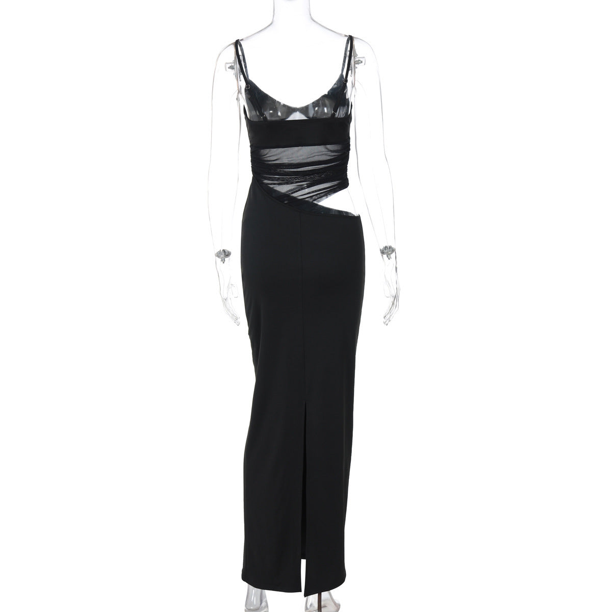 Winter New Fashion Sexy Patchwork Slit Mesh See-through Sling Dress Women's Garments Apparel / Clothing