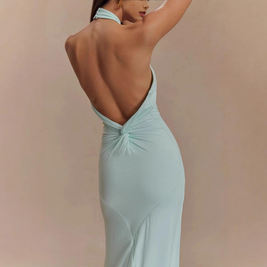 Ins Bodycon Halter Dress Sexy Backless Slim Fit Waist Slimming Maxi Dresses Prom Party Club Clothing For Women's Garments Apparel / Clothing