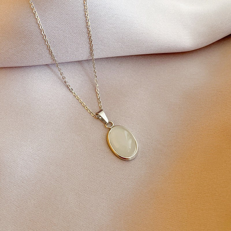 Oval Cat Eye Pendant Titanium Steel Necklace Special-interest Design Jewelry/Accessories