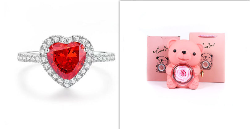 Eternal Rose Teddy Bear Gift Box with Necklace – Rotating Rose Jewelry Box & Storage Case for Women & Girlfriend, Perfect for Valentine's Day, Wedding & More