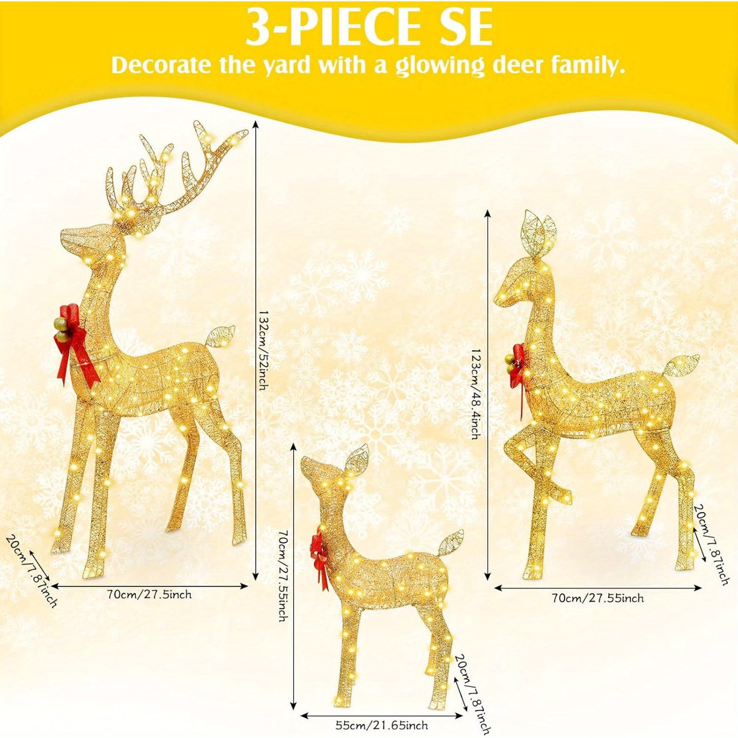 Golden Christmas Reindeer Set - 3-Piece Holiday Decoration Home Ornaments