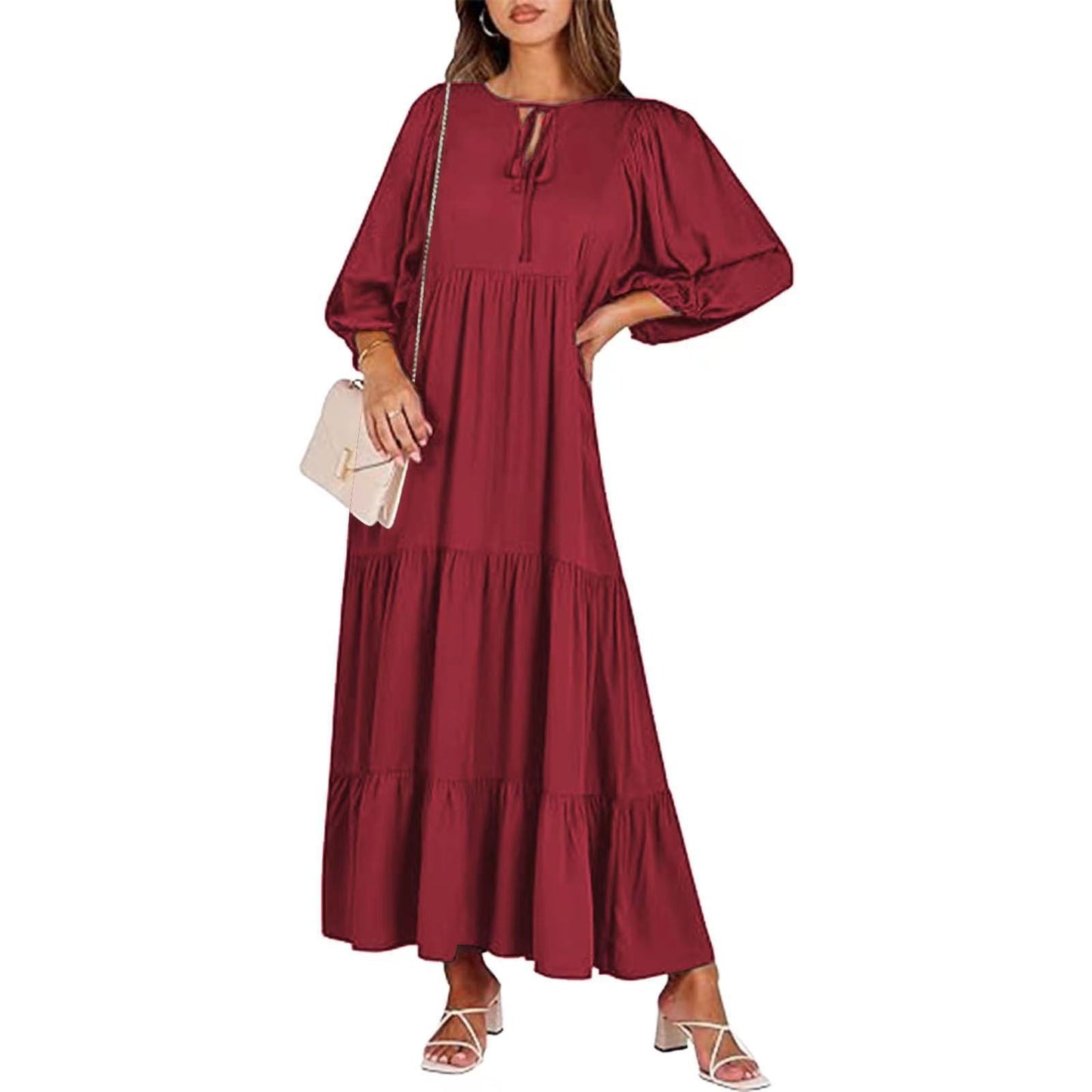 Summer Women's Vintage Printed Bohemian Dress Elegant Ladies Casual Loose V-Neck Short Sleeve Long Dresses Women's Garments Apparel / Clothing