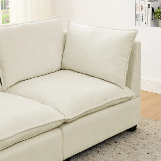 3-Piece Chenille Fabric Upholstered Living Room Furniture Set, Including 3-Seater Sofa AndV2 Loveseat Sofa With Seat And Back Cushion Beige White Furniture