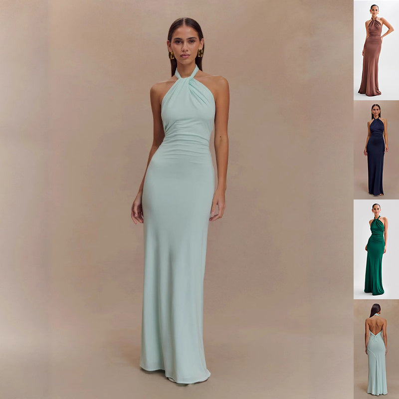 Ins Bodycon Halter Dress Sexy Backless Slim Fit Waist Slimming Maxi Dresses Prom Party Club Clothing For Women's Garments Apparel / Clothing