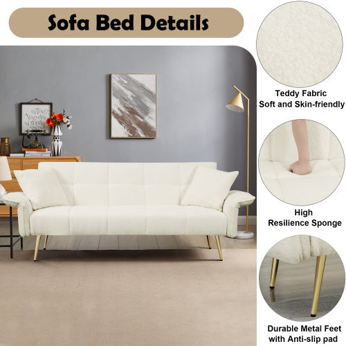 70.1 Inches Futon Sofa Bed, Convertible Double Sofa Bed With Folding Armrests For Living Rooms And Small Spaces