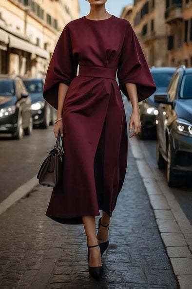 Loose Batwing Sleeve Dress Fashion Waist-tighted Solid Color Elegant Dresses For Women's Garments Apparel / Clothing