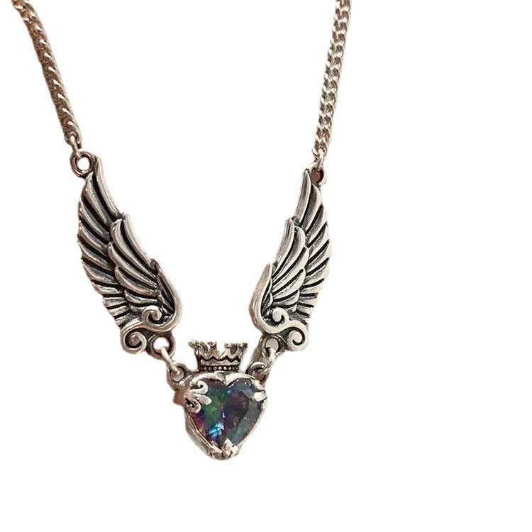 Vintage Gothic Heart Crown Angel Wings Pendant Necklaces For Women Fashion Sophisticated Love Shape Clavicle Chain Choker Jewelry Fashion Jewelry/Accessories