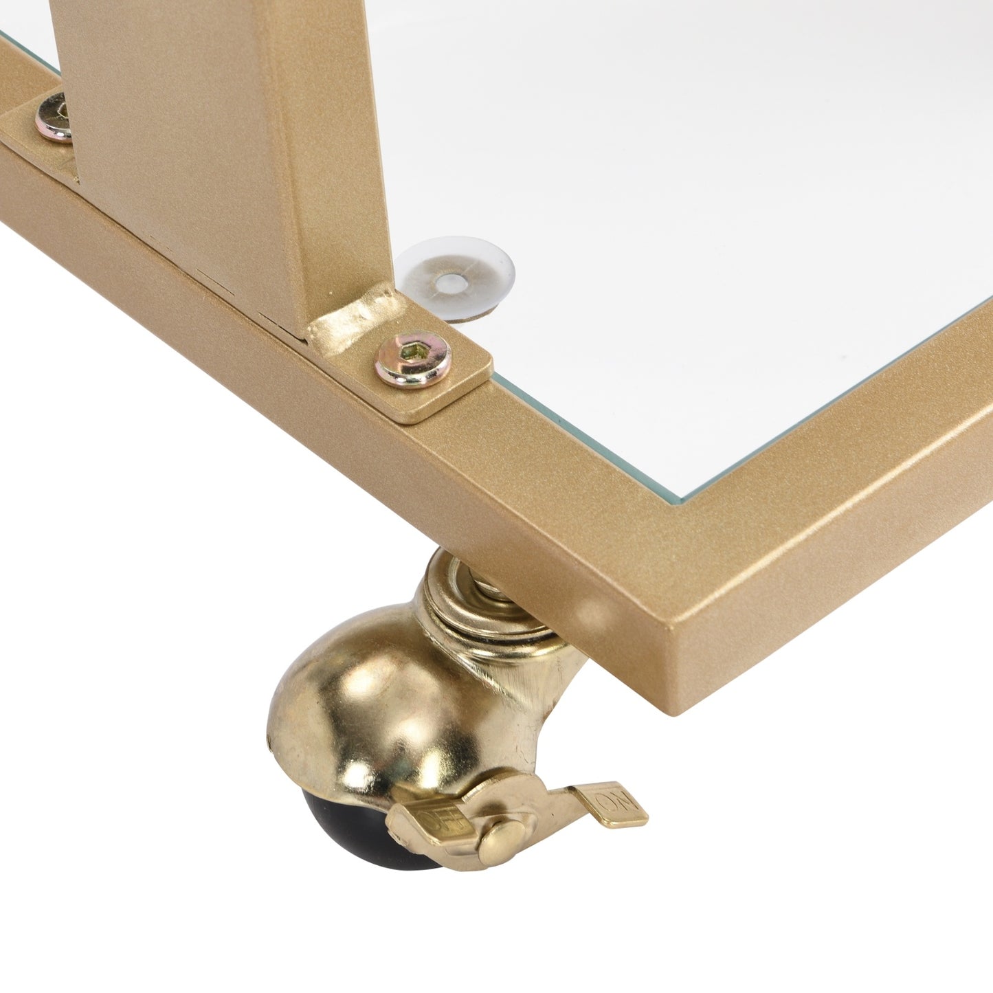 Golden Acrylic Sofa Table, Glass Top C Shape With Metal Base For Living Room Furniture