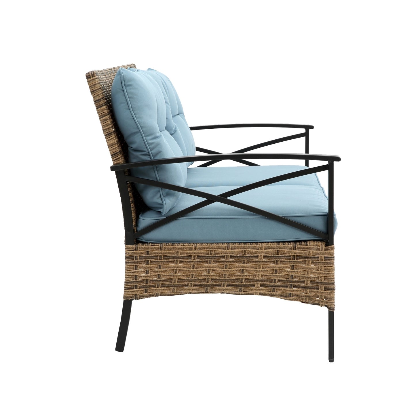 4-Piece Patio Sectional Low Sofa Set - KD Rattan Wicker Outdoor Garden Patio Furniture