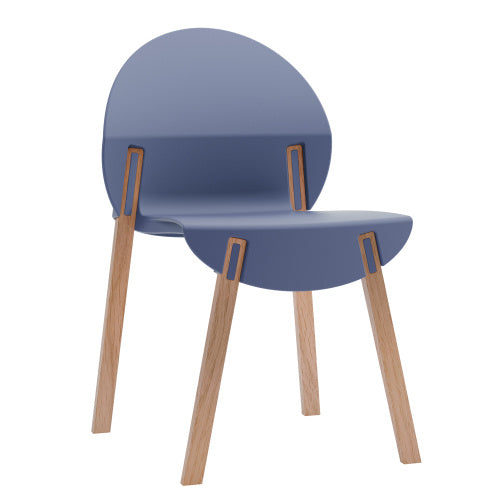 4-Pack Grey Blue Chairs Red Oak Wood Legs & PP Seat, Indoor Dining & Living Room Furniture Set Furniture